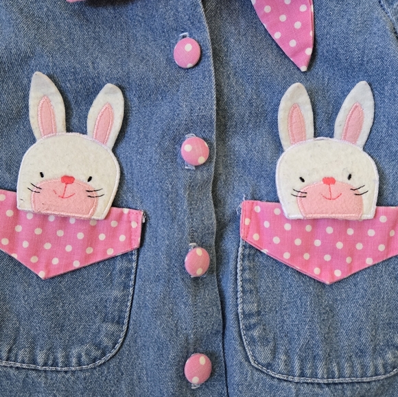 RARE vintage 1990s Storybrook Heirlooms Easter bunny denim pink 2-piece outfit - Picture 2 of 9